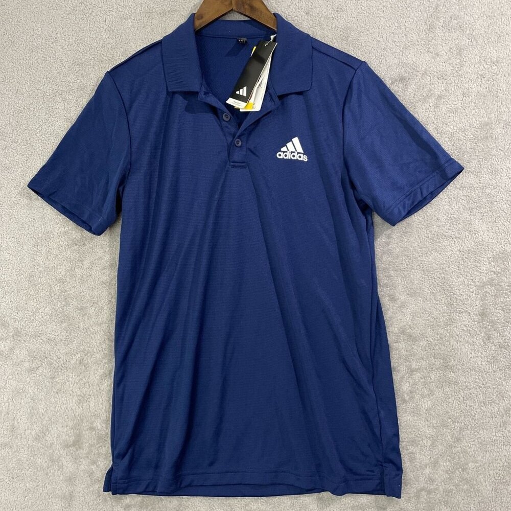 NEW Adidas Men's S Blue Polo Shirt 100% Recycled Polyester Short Sleeve - Picture 2 of 7